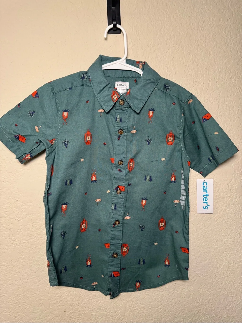 Carter's Teal Short-Sleeve Button-Down with Camp Print